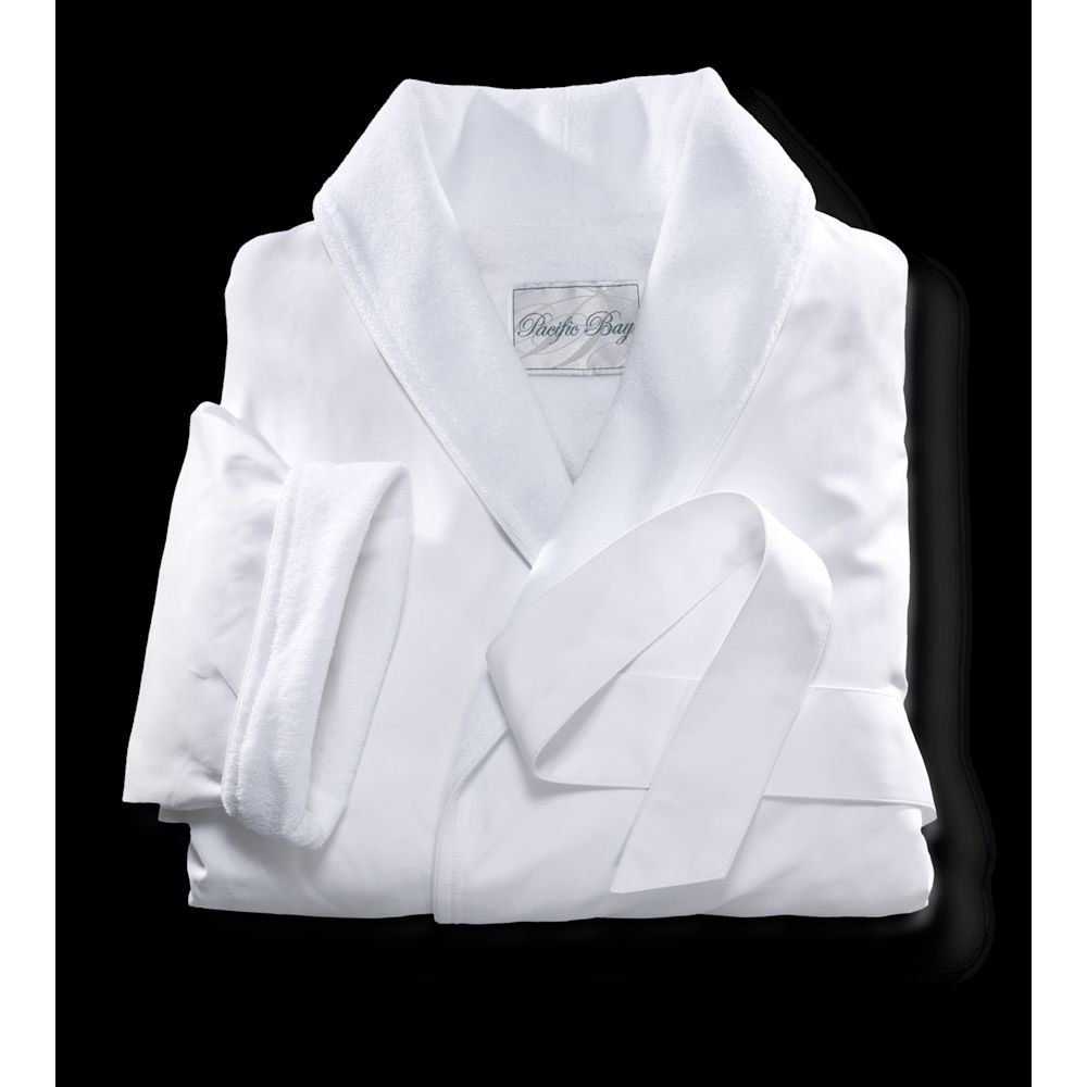 Microfiber Shawl Collar Robe with French Terry Lining, 52"L, White